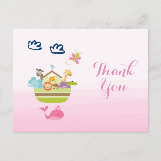Cute Whimsical Zoo Animal Ark Baby shower Bedankt Briefkaart (Voorkant)