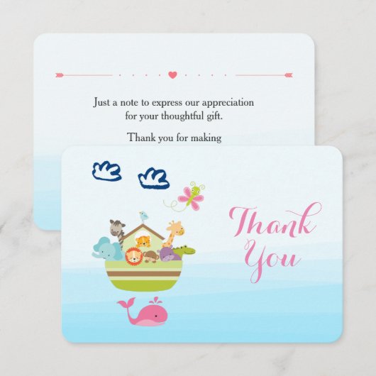 Cute Whimsical Zoo Animal Ark Baby shower Bedankt Kaart (Voorkant / Achterkant)