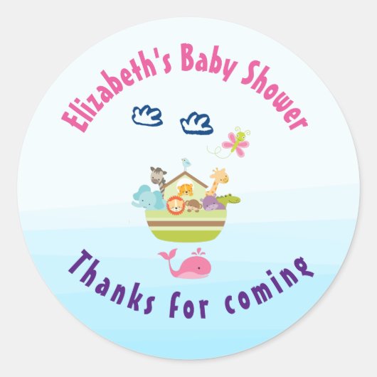 Cute Whimsical Zoo Animal Ark Baby shower Bedankt Ronde Sticker (Voorkant)