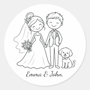 Cute Whimsicale Hond Trouw Bruid Bruidegom Favor Ronde Sticker