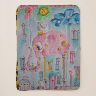 Cute Whimsische Olifant Illustratie Sherpa Deken