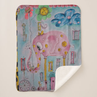 Cute Whimsische Olifant Illustratie Sherpa Deken