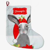 Cute Whimsy KerstBunny Rabbit Peronalized Grote Kerstsok (Voorkant)