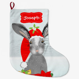 Cute Whimsy KerstBunny Rabbit Peronalized Grote Kerstsok