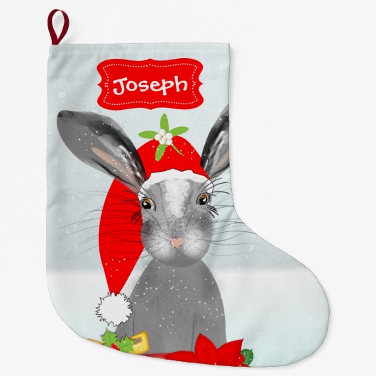 Cute Whimsy KerstBunny Rabbit Peronalized Grote Kerstsok (Voorkant)