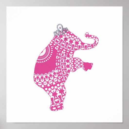 Cute Whimsy Kinder Pink Princess Elephant Poster (Voorkant)