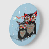 Cute Whimsy Owls Illustration Grote Klok (Hoek)