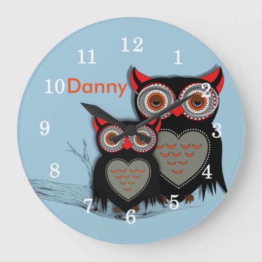 Cute Whimsy Owls Illustration Grote Klok (Voorkant)