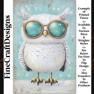 Cute Whimsy Steampunk Witte Uil BT6 Decoupage Tissuepapier