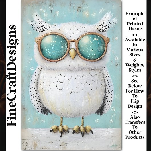 Cute Whimsy Steampunk Witte Uil BT6 Decoupage Tissuepapier