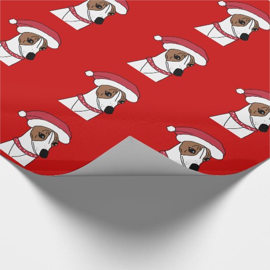 Cute whippet kerstman cadeaupapier (Hoek)