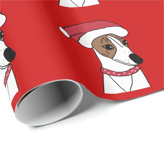 Cute whippet kerstman cadeaupapier (Rol Hoek)