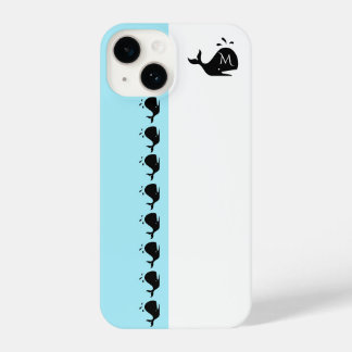 Cute White and Blue Custom Initial Black Whale iPhone 14 Hoesje