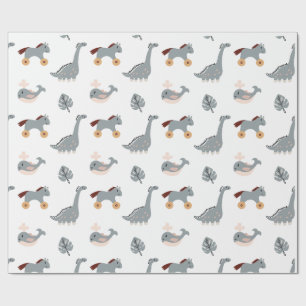 Cute White Animal Dino Leaf Kinder Wrapping Paper Cadeaupapier