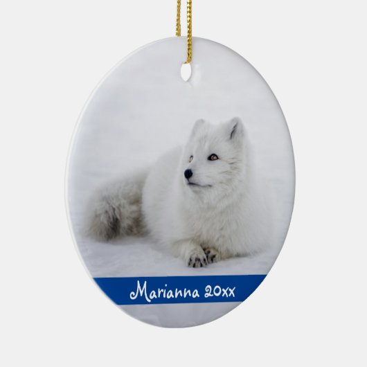 Cute White Arctic Fox in Sneeuwkeramische siervoor Keramisch Ornament (Rechts)