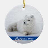 Cute White Arctic Fox in Sneeuwkeramische siervoor Keramisch Ornament (Voorkant)