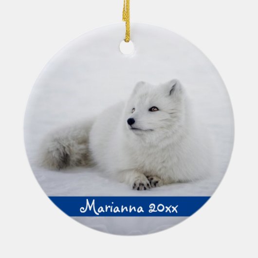Cute White Arctic Fox in Sneeuwkeramische siervoor Keramisch Ornament (Achterkant)