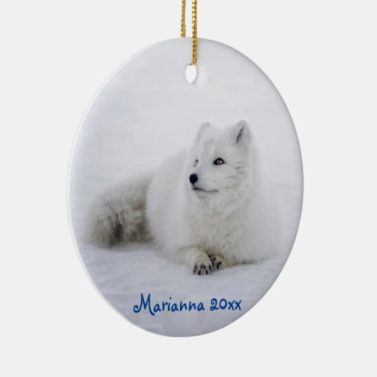 Cute White Arctic Fox in Snow Keramisch Ornament (Rechts)