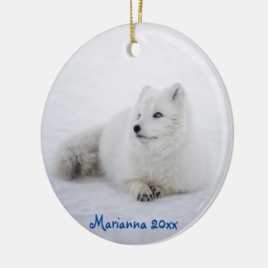 Cute White Arctic Fox in Snow Keramisch Ornament (Links)