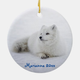 Cute White Arctic Fox in Snow Keramisch Ornament