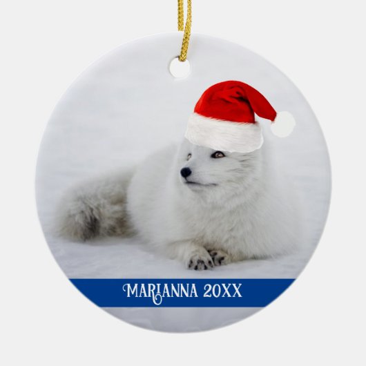 Cute White Arctic Fox in Snow Keramisch Ornament (Voorkant)