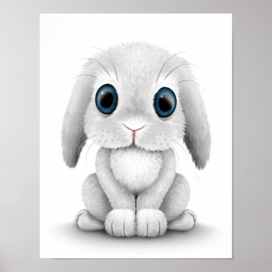 Cute White Baby Bunny Rabbit Poster (Voorkant)