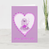 Cute White Baby Sea Otter , Happy Valentines Day Kaart (Voorkant)