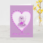 Cute White Baby Sea Otter , Happy Valentines Day Kaart (Gele Bloem)