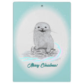 Cute White Baby Sea Otter , Merry Christmas Klembord (Achterkant)