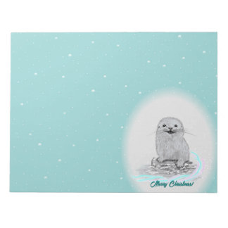 Cute White Baby Sea Otter , Merry Christmas Notitieblok