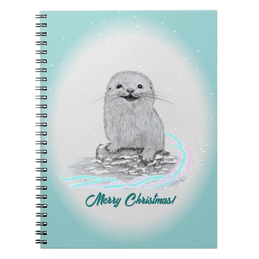 Cute White Baby Sea Otter , Merry Christmas Notitieboek (Voorkant)