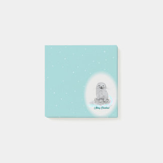 Cute White Baby Sea Otter , Merry Christmas Post-it® Notes