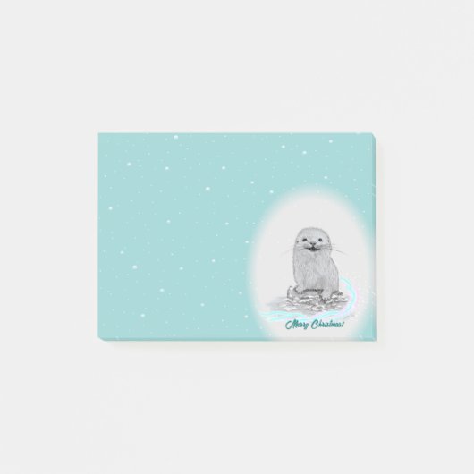 Cute White Baby Sea Otter , Merry Christmas Post-it® Notes (Voorkant)