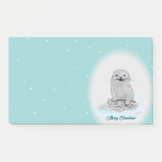 Cute White Baby Sea Otter , Merry Christmas Post-it® Notes (Voorkant)