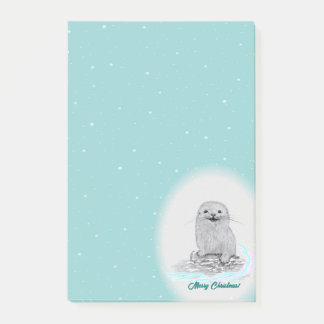 Cute White Baby Sea Otter , Merry Christmas Post-it® Notes