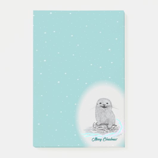 Cute White Baby Sea Otter , Merry Christmas Post-it® Notes (Voorkant)