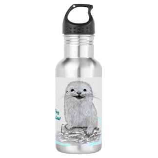 Cute White Baby Sea Otter , Merry Christmas Waterfles