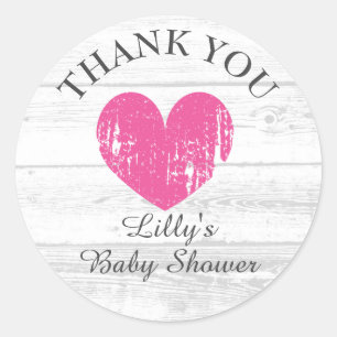 Cute white barn wood roze hart girl baby shower ronde sticker