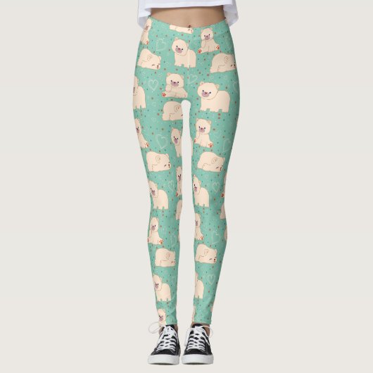 Cute White Beren Pattern Leggings (Voorkant)