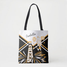Cute White, Black and Gold Cheerleader Design Tote Bag