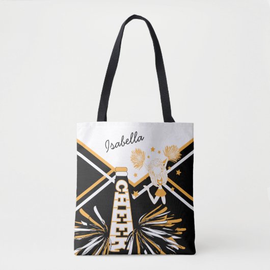 Cute White, Black and Gold Cheerleader Design Tote Bag (Voorkant)