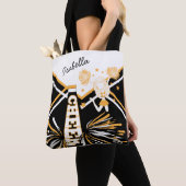 Cute White, Black and Gold Cheerleader Design Tote Bag (Dichtbij)