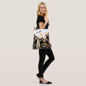 Cute White, Black and Gold Cheerleader Design Tote Bag (Op model)