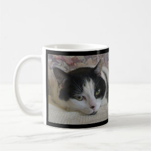 Cute White Black Cat Photo Monogram Name Black Koffiemok