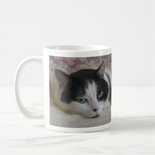 Cute White Black Cat Photo Monogram Name Koffiemok