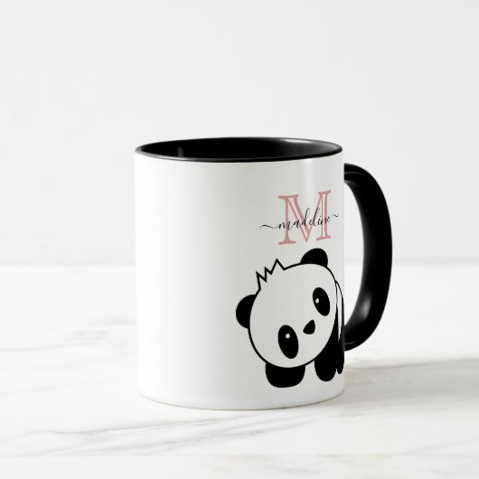 Cute White Black Panda Modern Pink Monogram Mok (Voorkant rechts)
