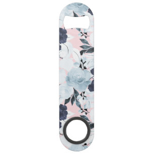 Cute White, Blue & Blush Floral Waterverf Paint Speed Flessenopener