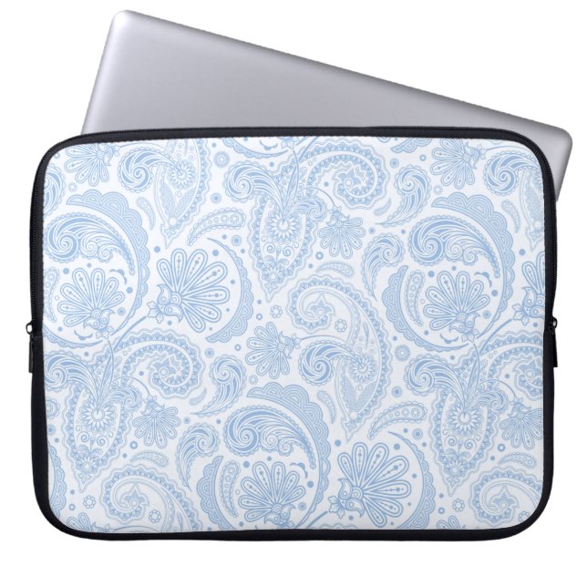 Cute white blue paisley Patroon Laptop Sleeve (Voorkant)
