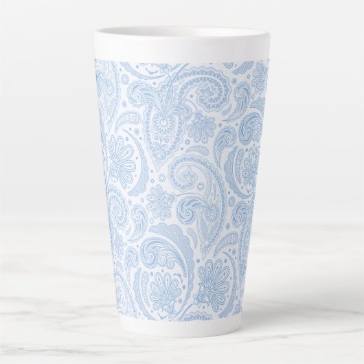 Cute white blue paisley Patroon Latte Mok (Voorkant)