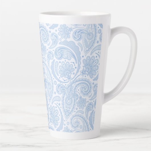 Cute white blue paisley Patroon Latte Mok (Rechts)